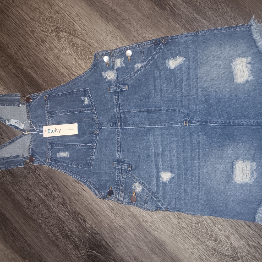 Bluivy Women's Blue Distressed Denim Overalls